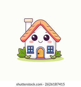 Caricatura de la casa linda. Vector del personaje de la casa.