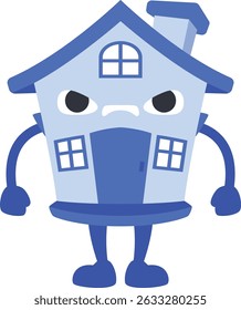 cute house character cartoon angry expression pose both hands clenched