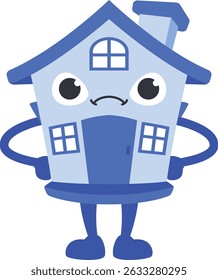 cute house character cartoon angry expression position of both hands on waist