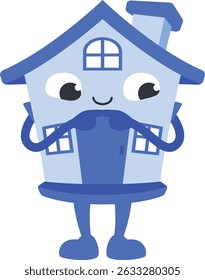 bonitinho personagem de casa desenho animado expressão tímida pose brincando com ambos os dedos