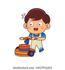 cute house cleaner boy cartoon character