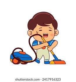 cute house cleaner boy cartoon character