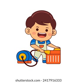 cute house cleaner boy cartoon character