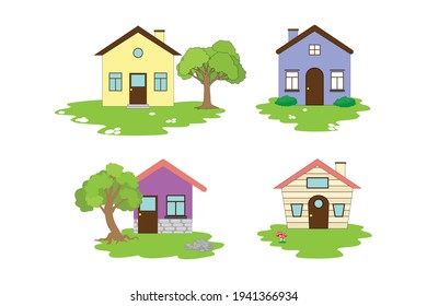 cute house collection, simple vector illustration
