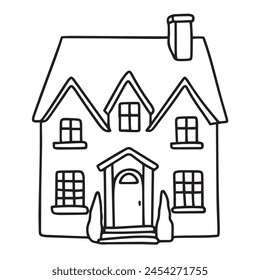 Cute House in doodle style. Hand drawn vector art.