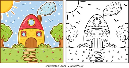 desenho de casa bonito para crianças colorido exemplo e esboço simples esboçado para fácil coloração