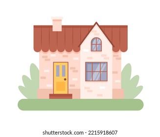 Cute house facade, cottage country vector illustration in flat style, isolated on white background