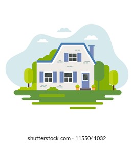 Cute house in flat style, vector illustration, real estate, housing, renting, investment, property management concept illustration.