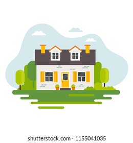 Cute house in flat style, vector illustration, real estate, housing, renting, investment, property management concept illustration.
