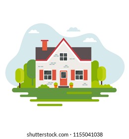 Cute house in flat style, vector illustration, real estate, housing, renting, investment, property management concept illustration.