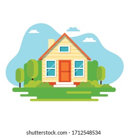 Cute House in flachem Stil, Vektorillustration Illustration, Immobilien, Wohnungen, Vermietung, Investition, Immobilienmanagement Concept Illustration.