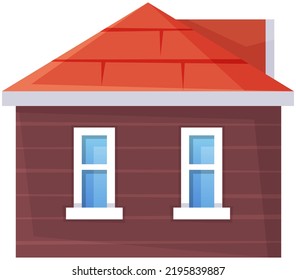 Cute house in flat style, vector illustration, real estate, housing, renting, investment, property management concept illustration. Brick building with windows and tile roof. Family home, cottage