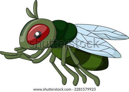 Cute house fly cartoon on white background