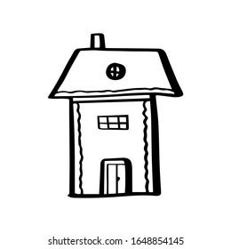 Cute house in hand drawn doodle style isolated on white background. Vector outline stock illustration architecture. Sign  residential building. Single. purchase, sale, rental of real estate. One line.