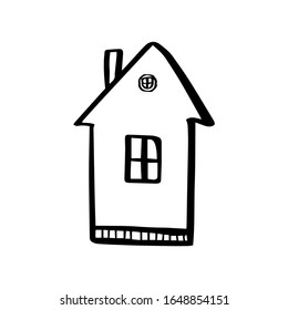 Cute house in hand drawn doodle style isolated on white background. Vector outline stock illustration architecture. Sign  residential building. Single. purchase, sale, rental of real estate. One line.