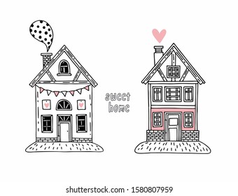 cute house heart graphics building
