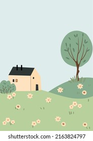 Cute House Illustration Clipart, Forest Landscape Background Clipart, Forest Meadow Vector, Nature Clip Art, Background For Baby Shower Invitation