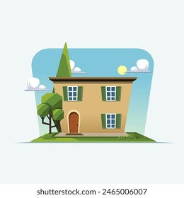 linda ilustración de la casa con el cielo