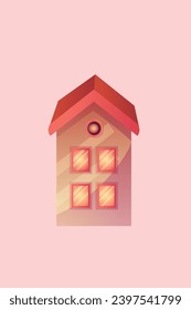 Casa pequeña aislada en un fondo rosa 