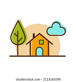 Cute house logo and icon. Vector image