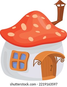 Cute House With Mushroom Roof. Woodland Fairy Cottage Isolated On White Background