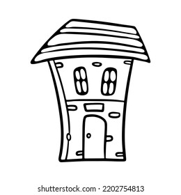 Cute House outline doodle vector Illustration. Cartoon style for Coloring book