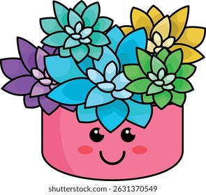 Cute House Plant Pot Cartoon Flower Vector