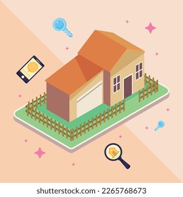 cute house with real estate icons