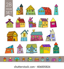 Cute House Set. Hand drawn house. It can be used as - logo, pictogram, icon, infographic element.
