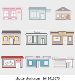 Cute house set for motion design and illustration.Colorful common building symbols.Flat style vector illustration