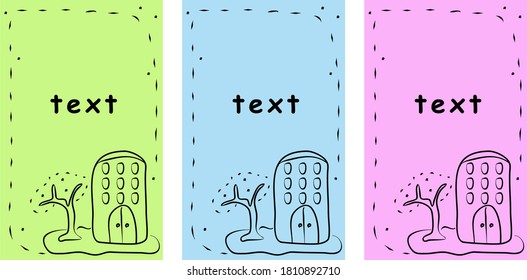 Cute house set of vector template for design. Flat color shapes with outline with house. Banner modern illustration, background for use in print or web, color