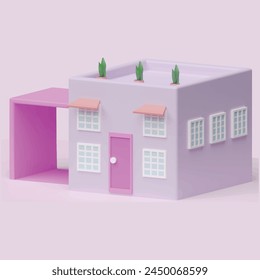 Cute house or small building concept. Realistic 3d object cartoon style