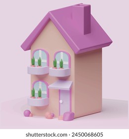 Linda casa o Pequeño concepto de construcción. Estilo de dibujos animados de objeto 3D realista