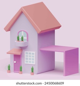 Cute house or small building concept. Realistic 3d object cartoon style