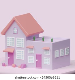 Linda casa o Pequeño concepto de construcción. Estilo de dibujos animados de objeto 3D realista