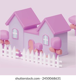 Cute house or small building concept. Realistic 3d object cartoon style