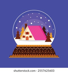 Cute house in snow globe cartoon vector illustration