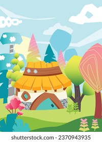 Cute house with straw roof cute background