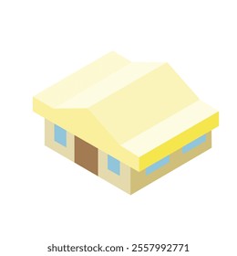 It's a cute house that looks like a three-dimensional isometric block.