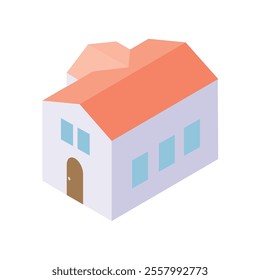 It's a cute house that looks like a three-dimensional isometric block.