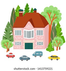 cute house with trees for your design
