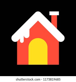 cute house in winter, Merry Christmas filled icon set