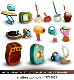 Cute Household Icons - Vector Set