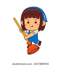cute housekeeper girl cartoon character