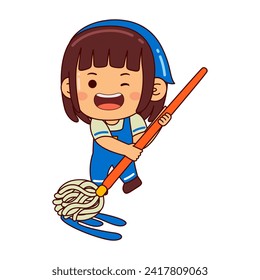 cute housekeeper girl cartoon character