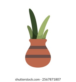 Cute Houseplants in flower pots on white background. Potted Plant Illustration.