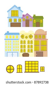 cute houses and apartments with windows isolated. vector