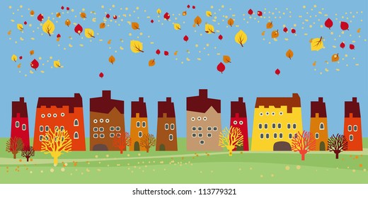 Cute houses in the autumn