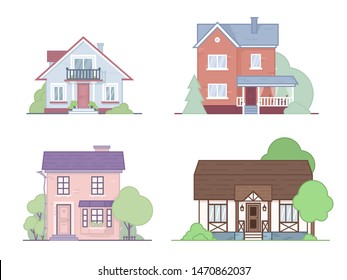 Cute houses cottages vector set