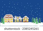 Cute houses with snow in winter, vector houses, Christmas town.  